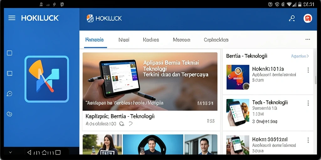 Screenshot antarmuka utama HOKILUCK dengan berita teknologi terbaru.