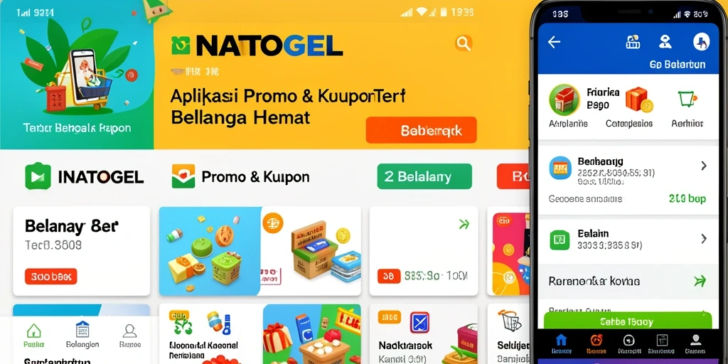 Antarmuka aplikasi INATOGEL menampilkan berbagai kupon dan promo menarik.