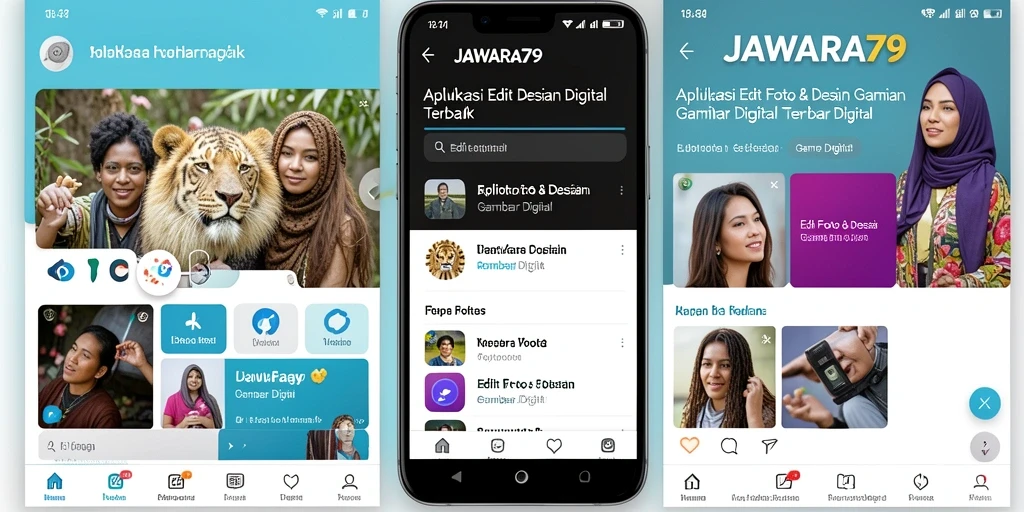 Antarmuka intuitif aplikasi JAWARA79 untuk edit foto dan desain.