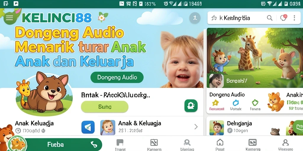 Antarmuka aplikasi KELINCI88 dengan koleksi dongeng audio.