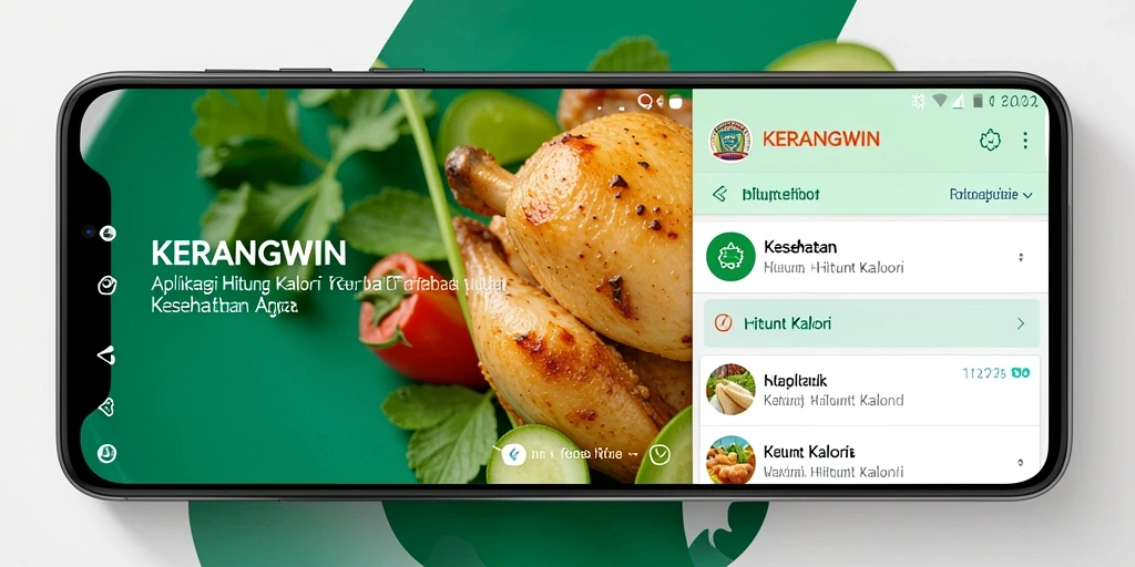 Antarmuka KERANGWIN menunjukkan fitur penghitungan kalori yang sederhana dan informatif.