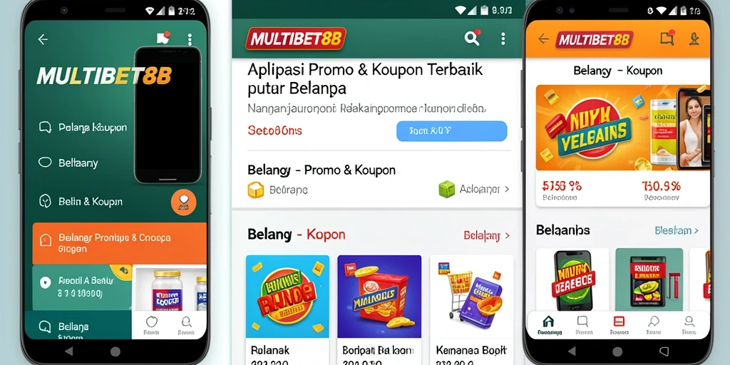 Tampilan antarmuka aplikasi MULTIBET88 dengan berbagai kupon dan promo.
