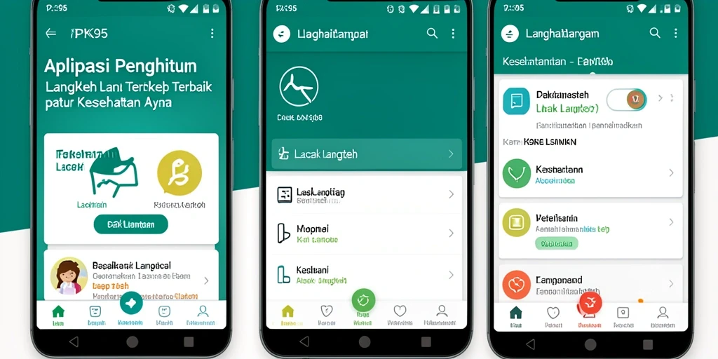 Tampilan antarmuka utama aplikasi PK95 untuk Lacak Langkah.