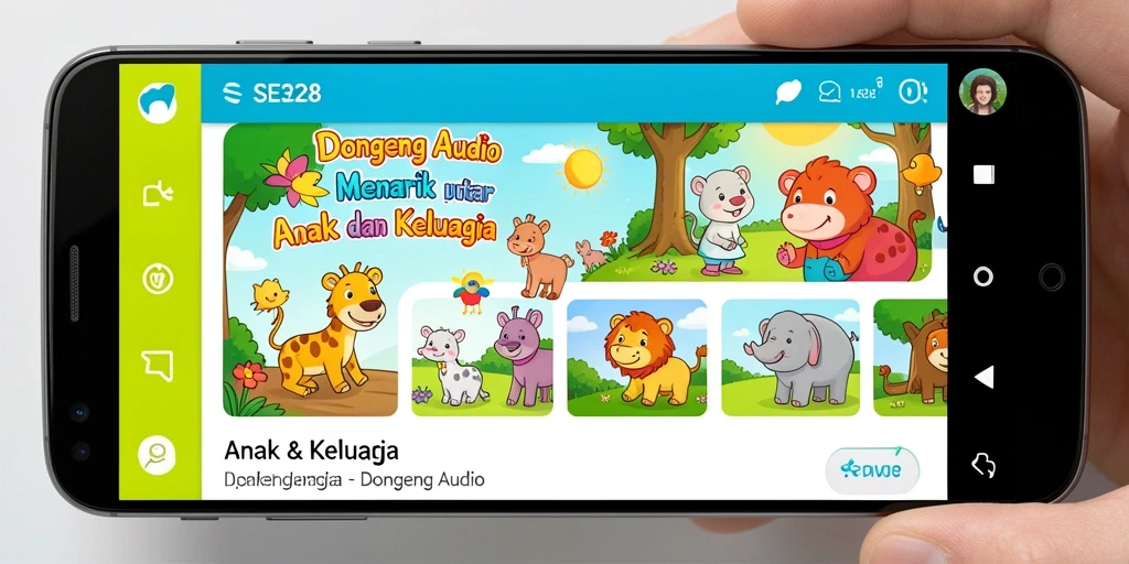 Tampilan antarmuka SE328 yang menarik untuk mendengarkan dongeng audio.