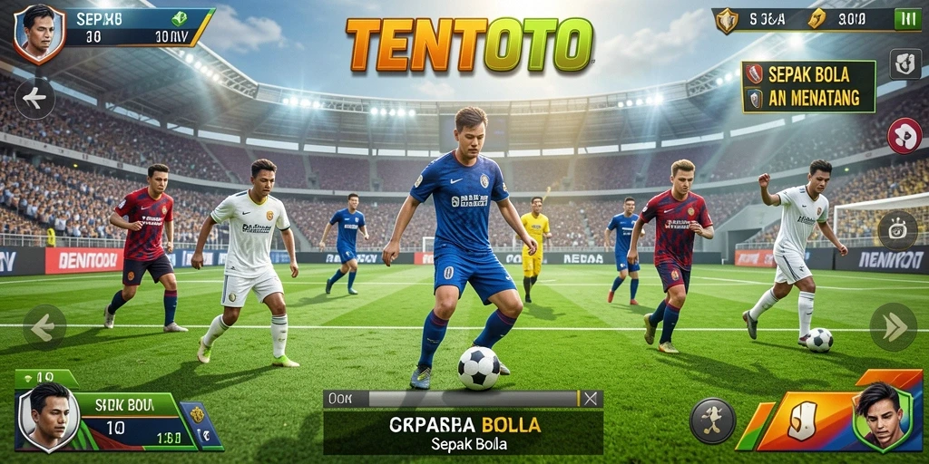 Tampilan antarmuka TENTOTO saat bermain Sepak Bola yang seru.